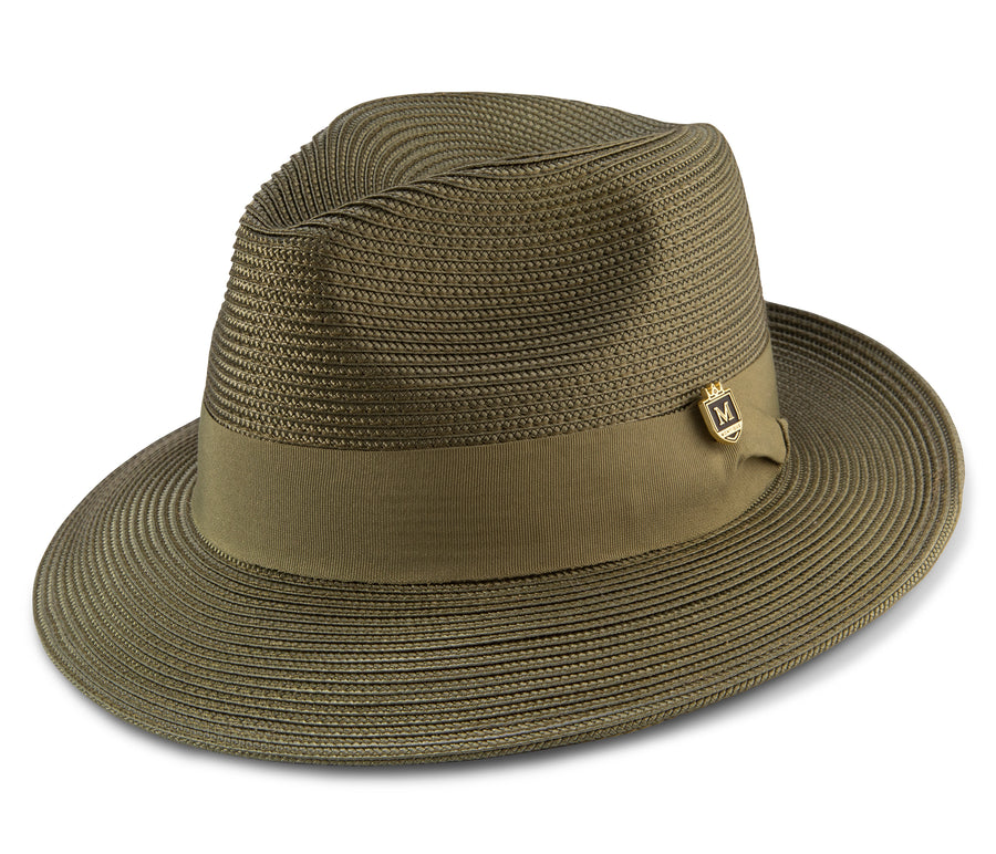Montique Mens Braided Solid Color Fedora Hat-Olive - New York Man Suits