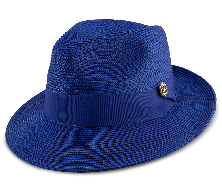 Montique Mens Braided Solid Color Fedora Hat-Royal - New York Man Suits