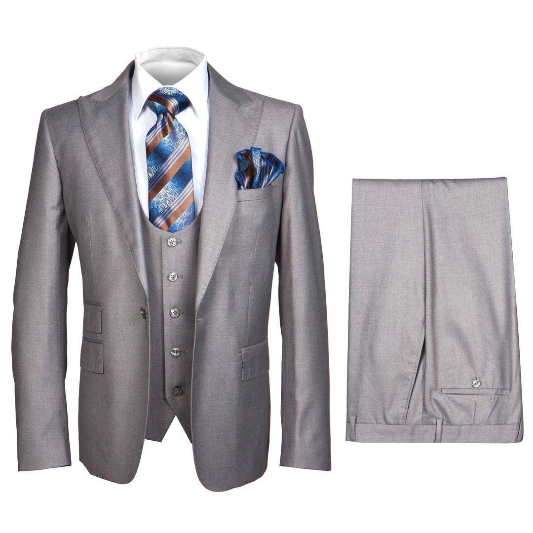 Rossiman 3 PiecePeak Lapel Vested Suit-Sydney-RM1101-Light Grey - New York Man Suits