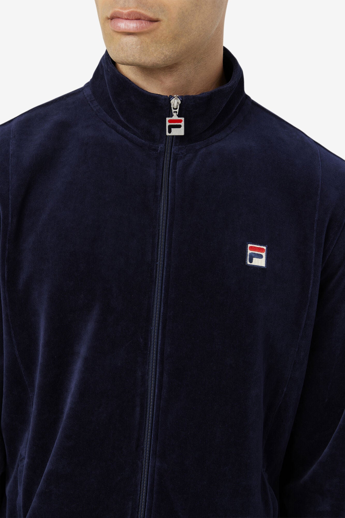 Fila Men`s Velour OFIT Tracksuit 2 Piece Set with Jacket and Pants -Navy - New York Man Suits