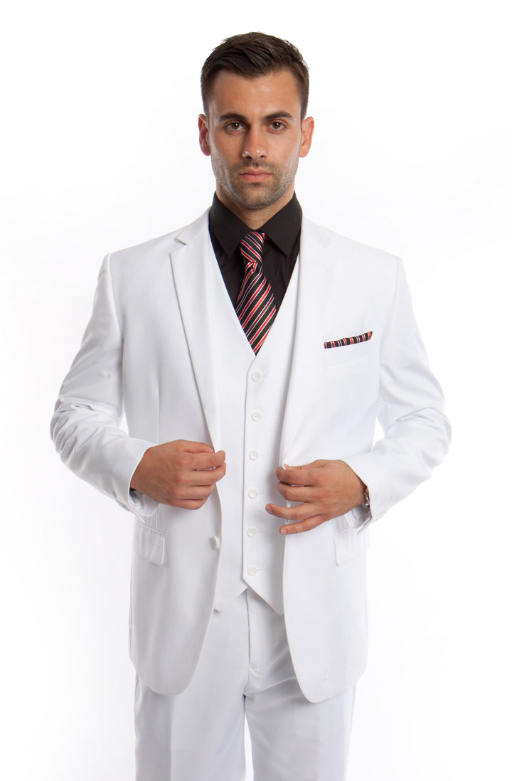 White Solid 3-PC Modern Fit Suits For Men - New York Man Suits