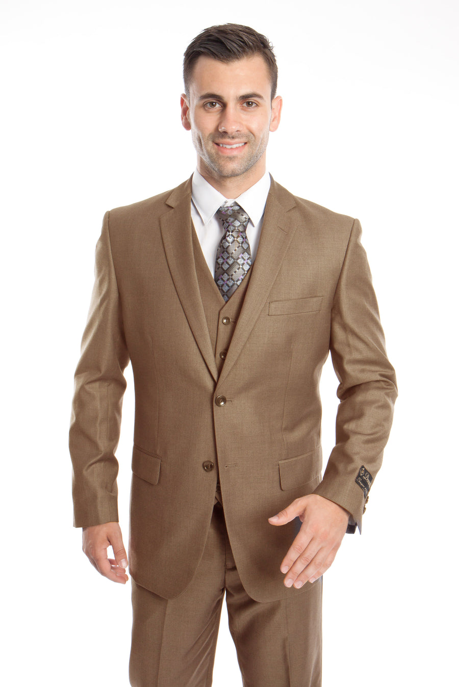Dk. Taupe Solid 3-PC Modern Fit Suits For Men - New York Man Suits