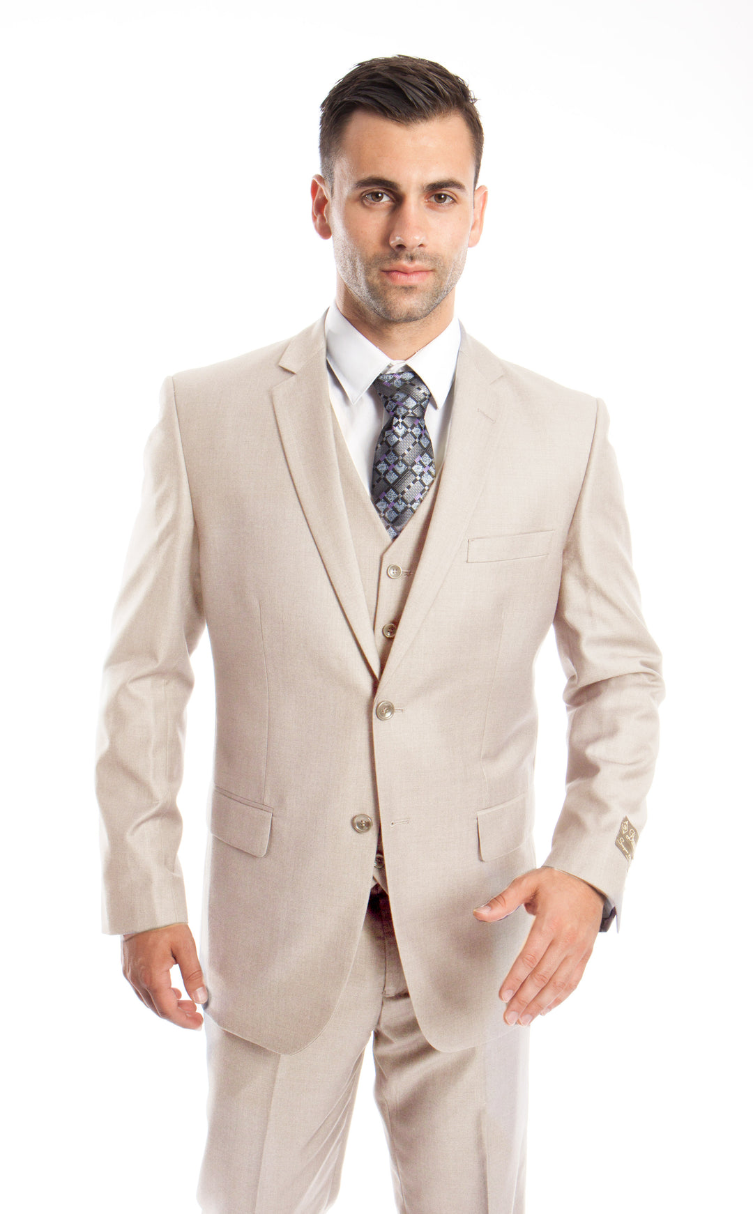 Tan Solid 3-PC Modern Fit Suits For Men - New York Man Suits