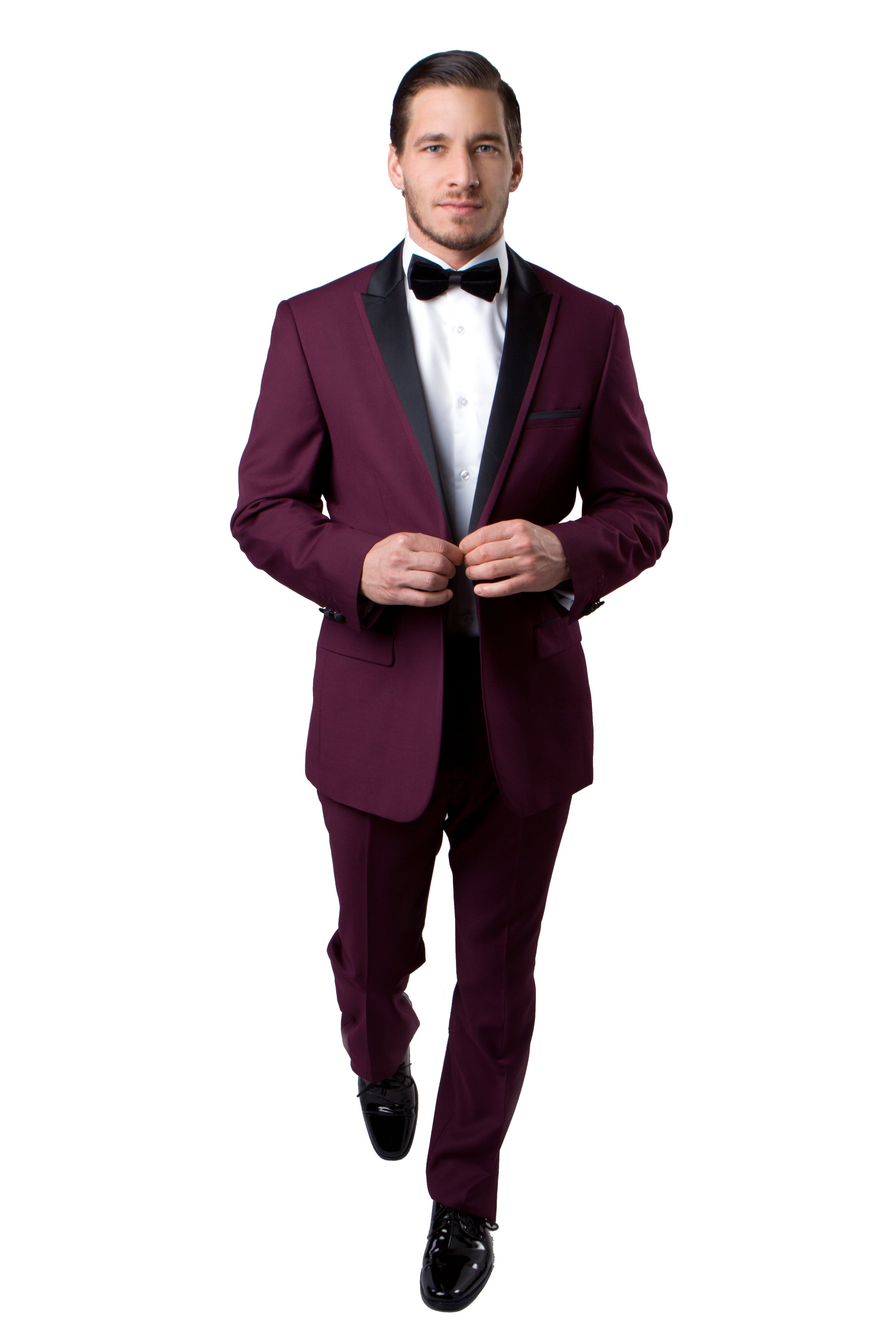 burgundy blazer with black lapel