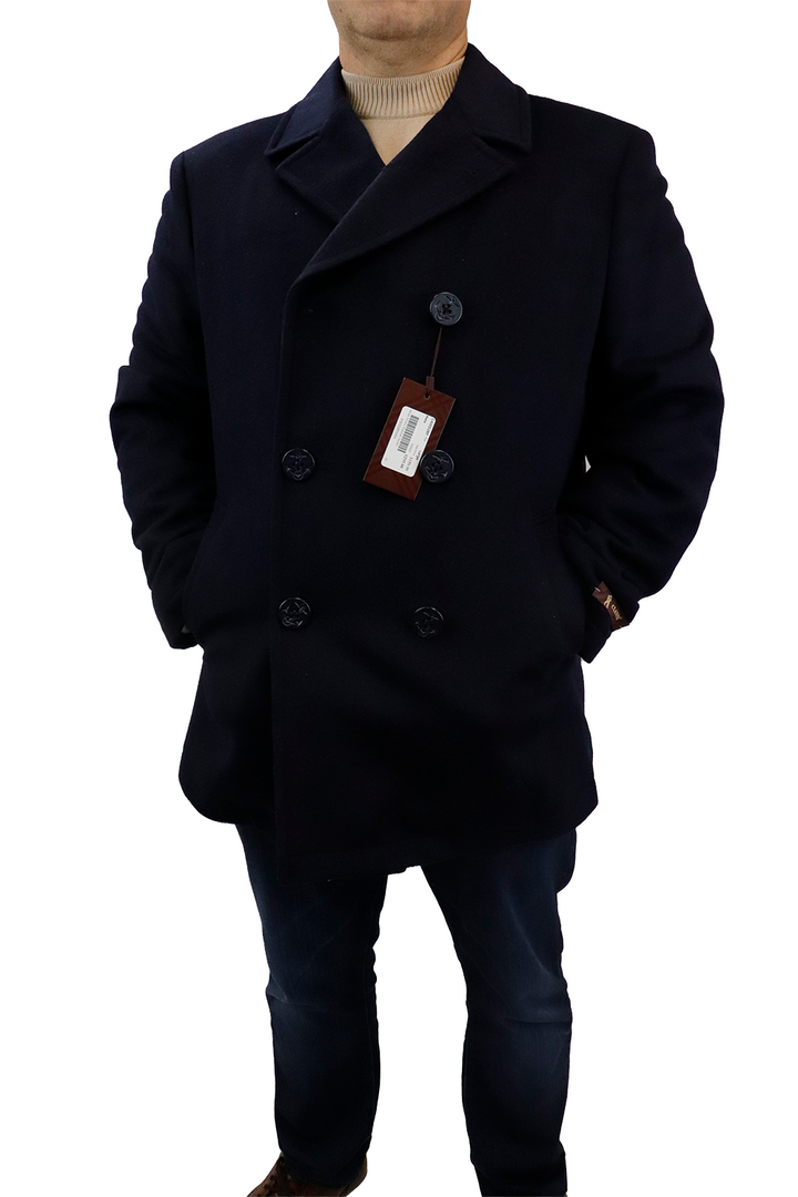 Mens Navy Wool Double Breasted Peacoat Jacket