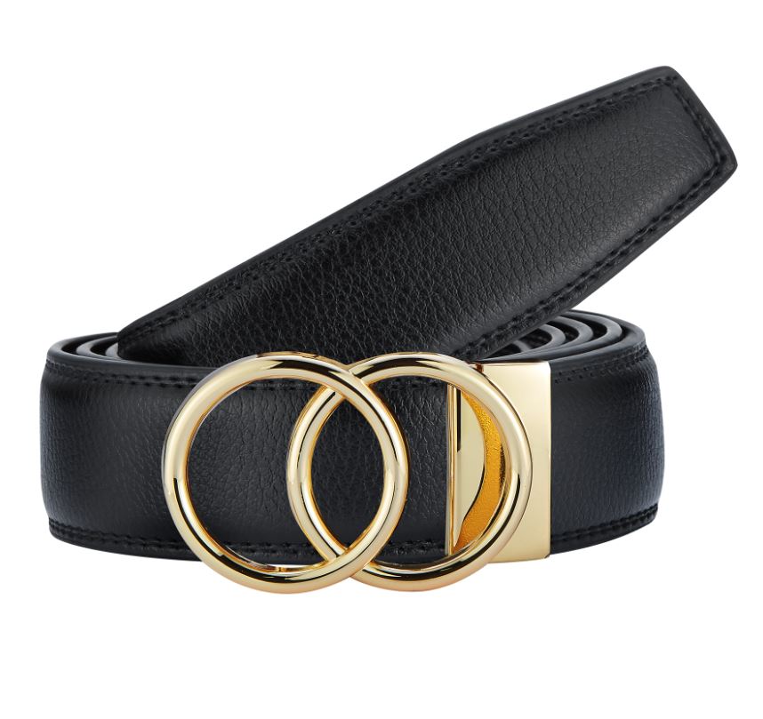 Revonah Fashion Circle Gold Design Track Belt-BLACK - belt | New York Man Suits
