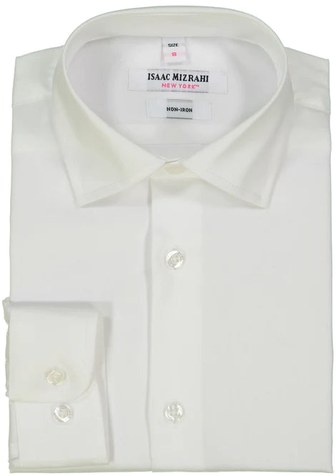 Isaac Mizrahi Boys Slim Fit Non Iron White Dress Shirt-White