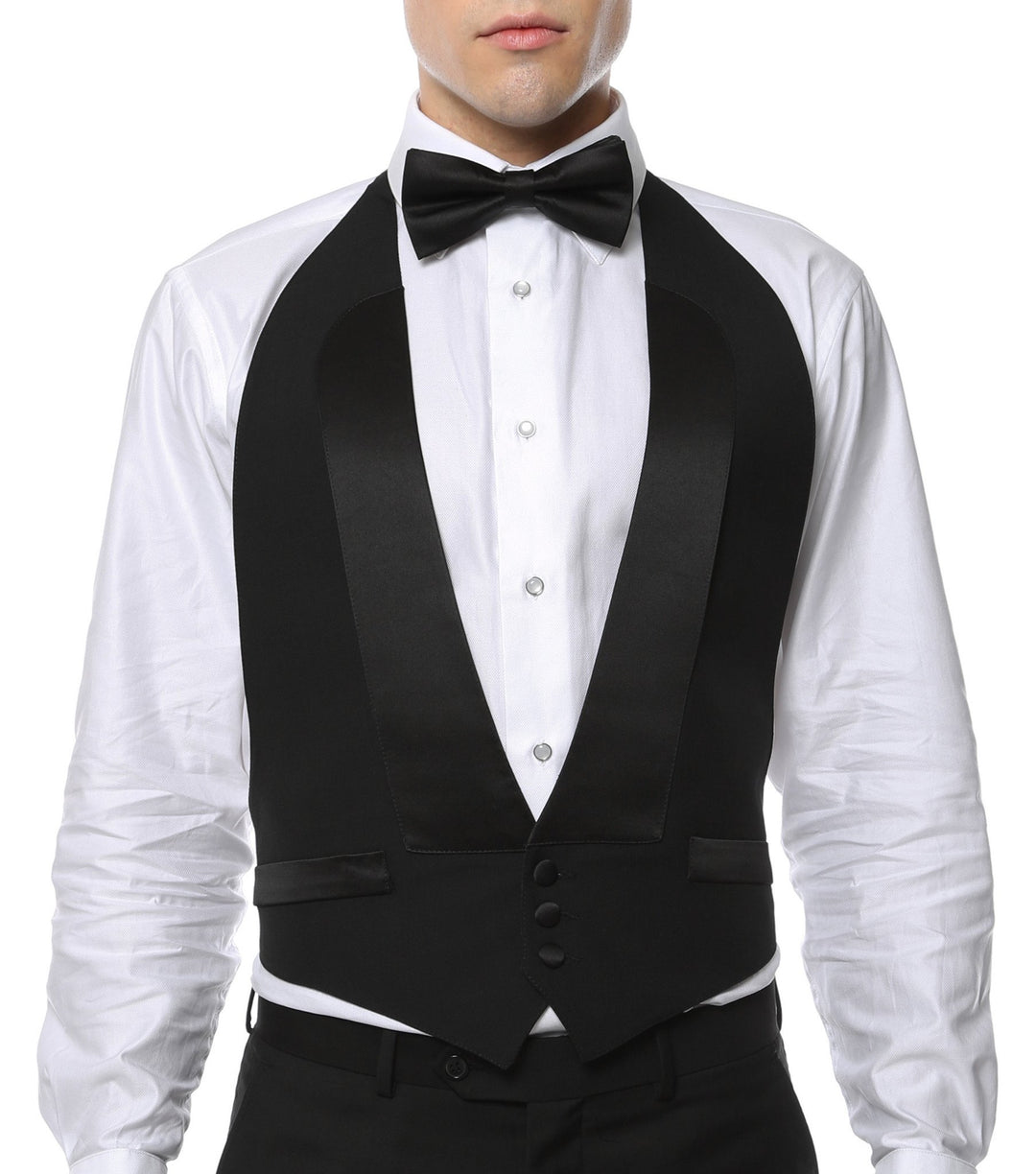 Premium Black 100% Wool Backless Tuxedo Vest / 2XL FIT ALL (50-60) W WOOL BOW TIE - New York Man Suits