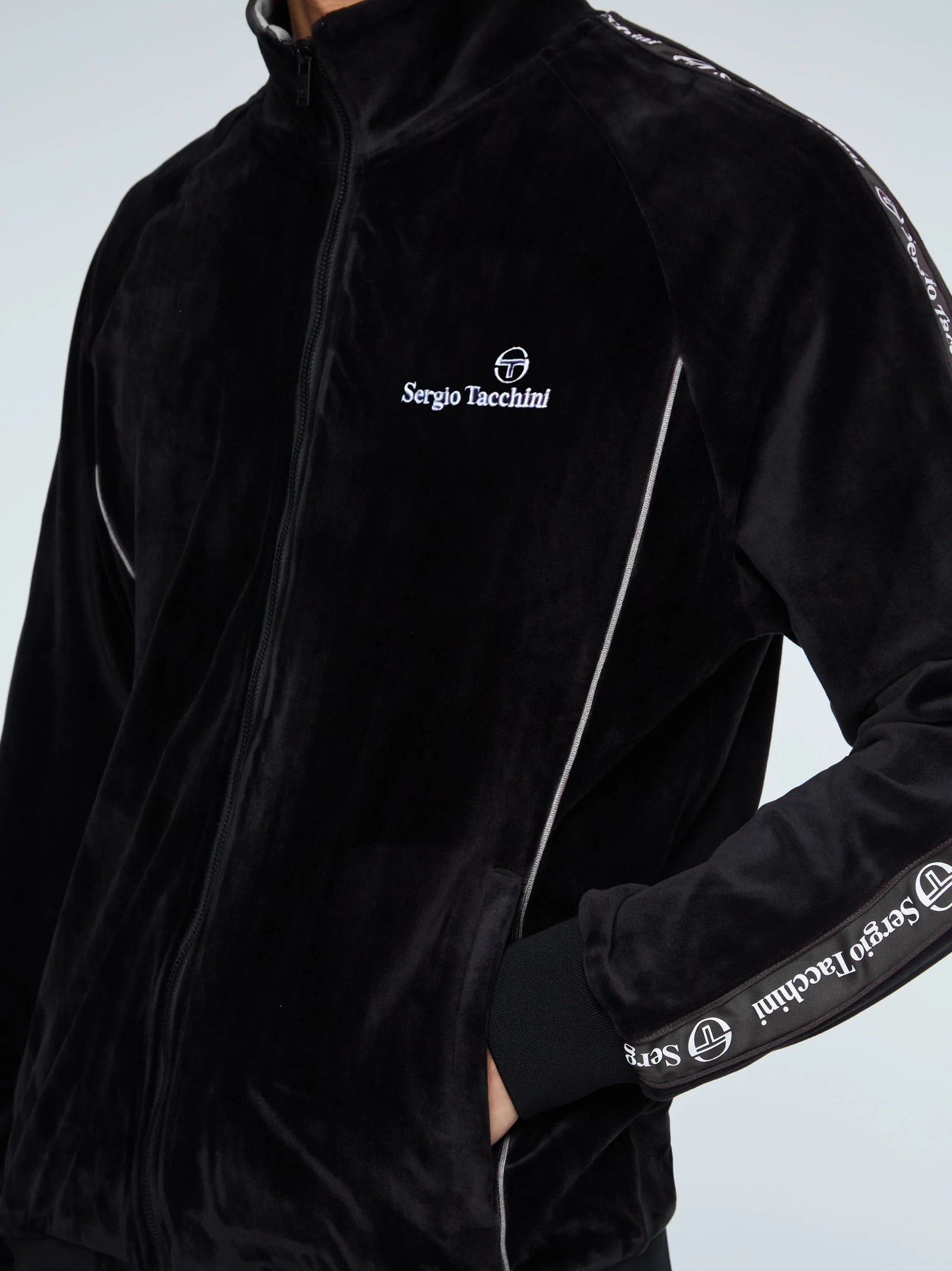 Sergio Tacchini Logo Velour Track Jacket-Black - menswear | New York Man Suits