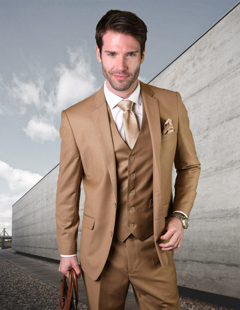 Statement Confidence - Men's Caramel 2 Button Modern Fit Wool Suit - STZV100 - New York Man Suits