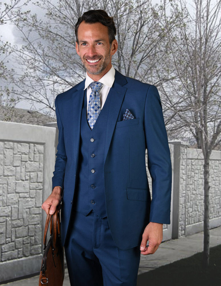 Statement Confidence - Men's French Blue 2 Button Modern Fit Wool Suit - STZV100 - New York Man Suits
