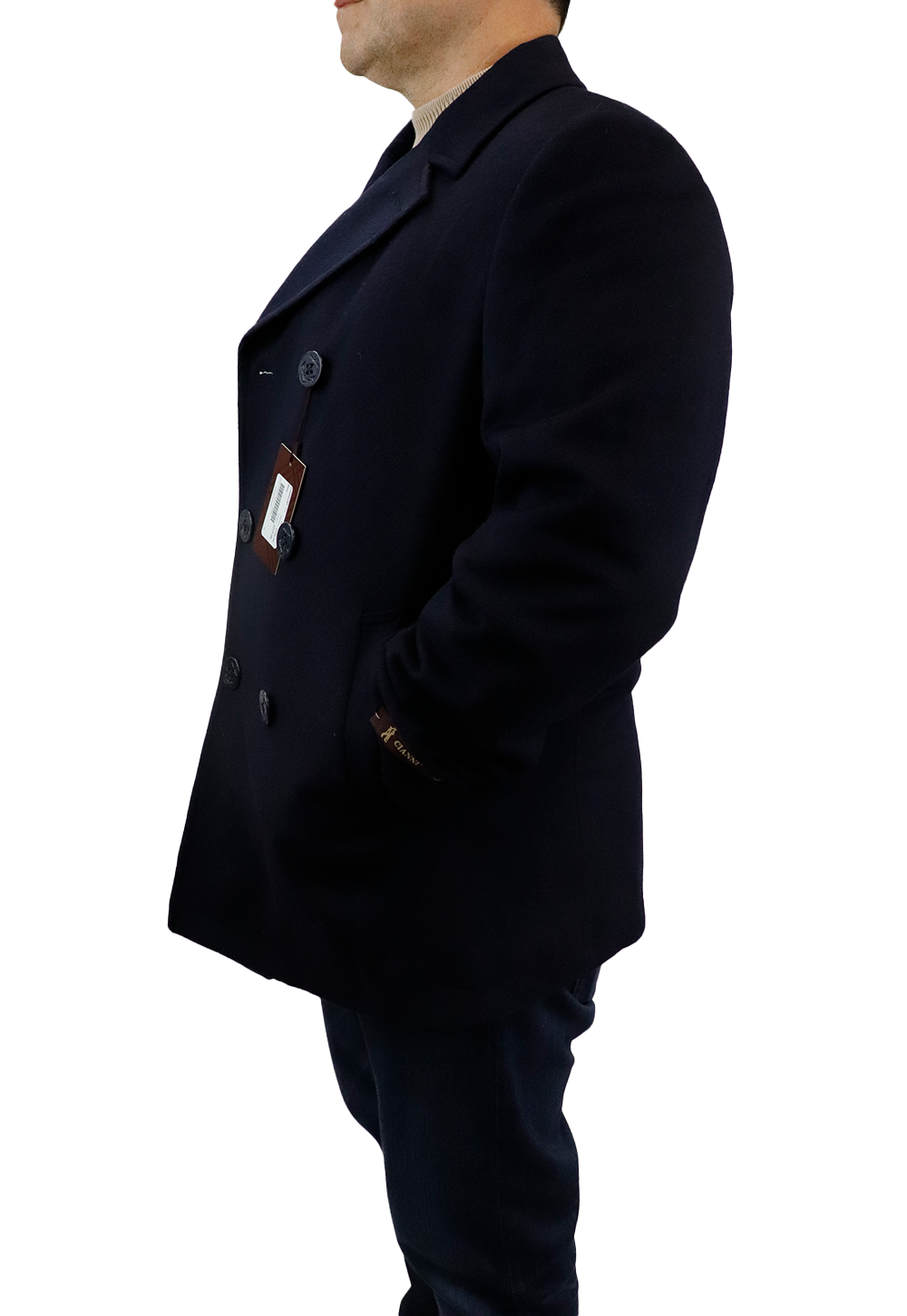 Mens Navy Wool Double Breasted Peacoat Jacket - jacket - view 2 | New York Man Suits