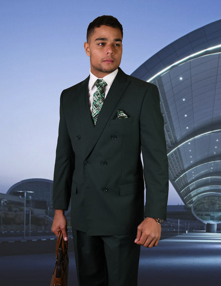 Tzarelli Hunter Green Double Breasted Men's Wool Italian Design Suit - TZD100 - New York Man Suits