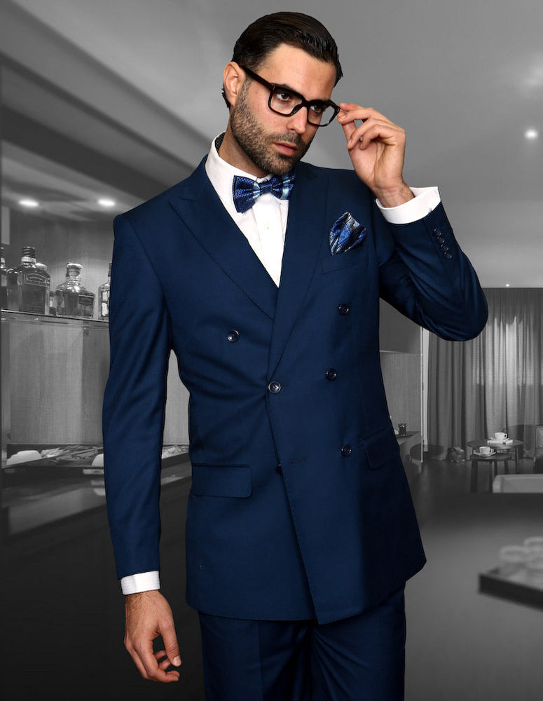 Tzarelli Sapphire Blue Double Breasted Men's Wool Italian Design Suit - TZD100 - New York Man Suits