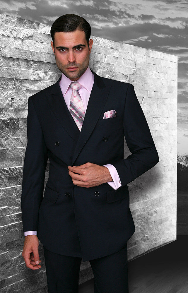 Tzarelli Navy Blue Double Breasted Men's Wool Italian Design Suit - TZD100 - New York Man Suits