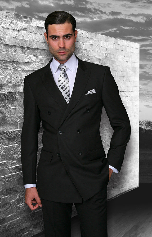 Tzarelli Black Double Breasted Men's Wool Italian Design Suit - TZD100 - New York Man Suits