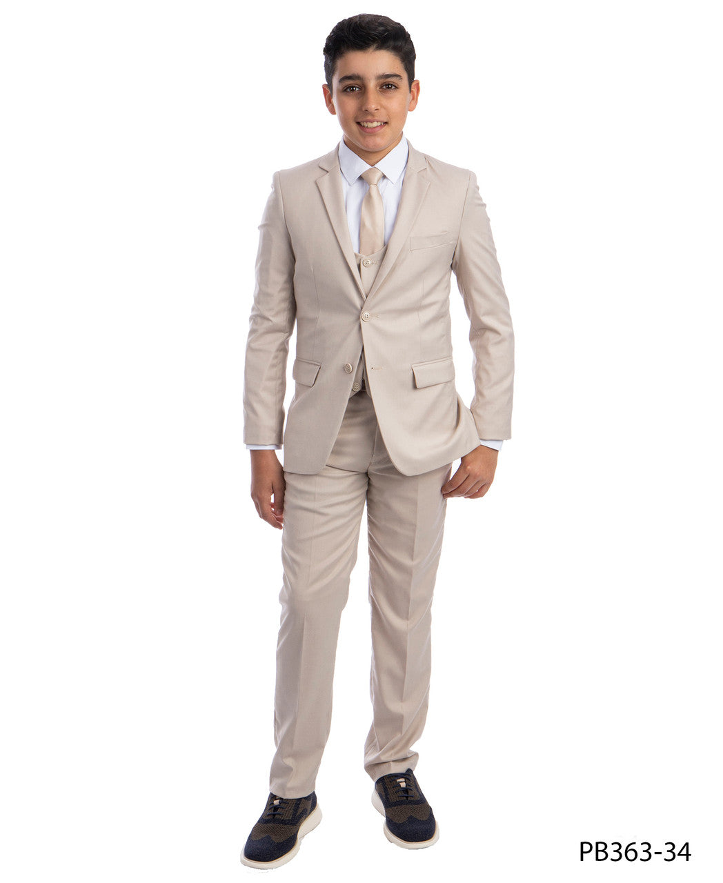 Boys 5 Piece Suit Color Tan front view