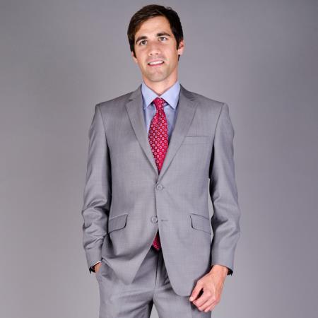 Mantoni 2 Button Sharkskin Euro Slim Fit  Wool Suit-Grey - New York Man Suits