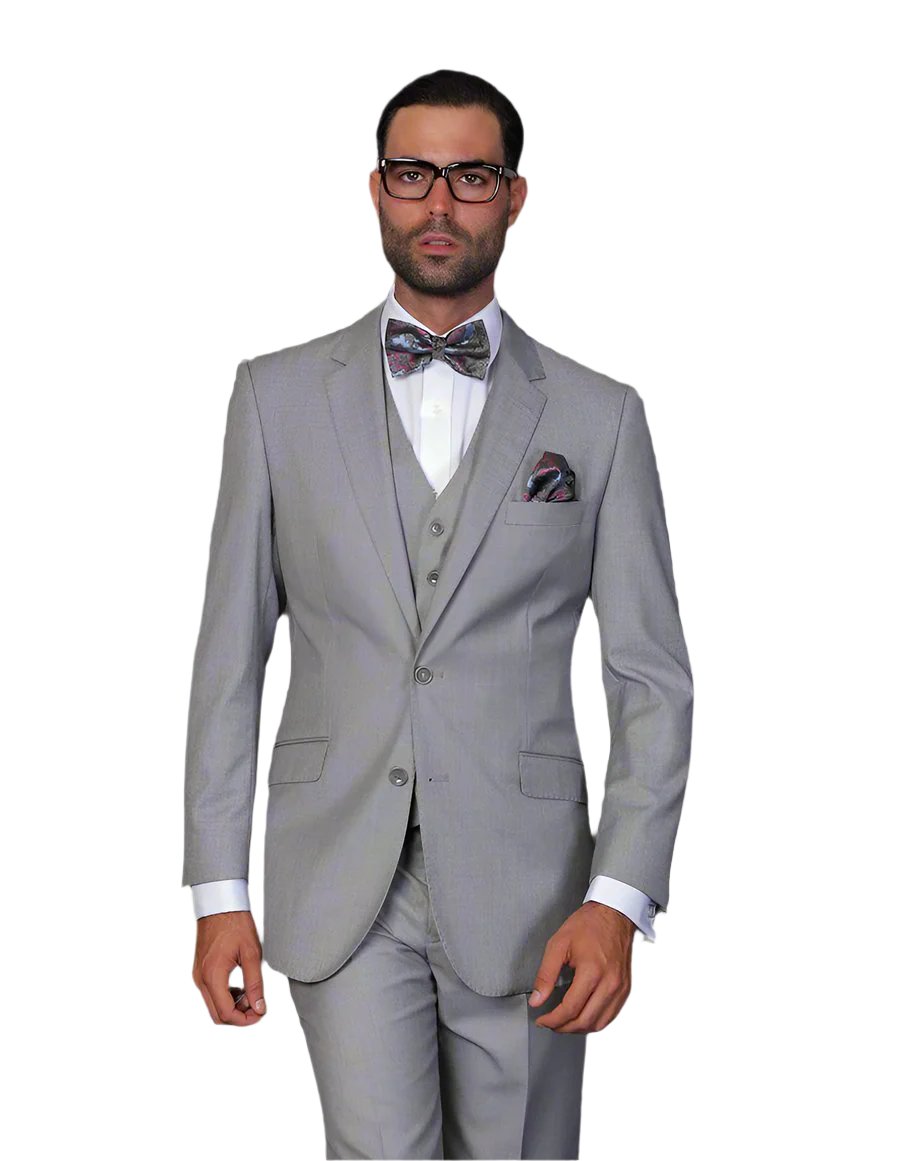 Statement Confidence 3 Piece Modern Fit Suit - Light Grey 100% Wool
Men's Light Grey Wool Suit with 2 Button Jacket
Elegant 3 Piece Modern Fit Light Grey Suit for Formal Events
Super 150's Wool Light Grey Suit with Flat-Front Pants and Vest