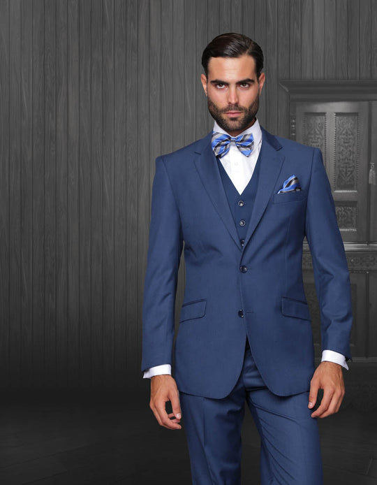 Statement Confidence Men's Indigo Blue 2 Button Modern Fit Wool Suit ...