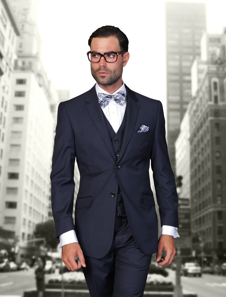 Statement Confidence - Men's Navy Blue 2 Button Modern Fit Wool Suit - STZV100 - New York Man Suits
