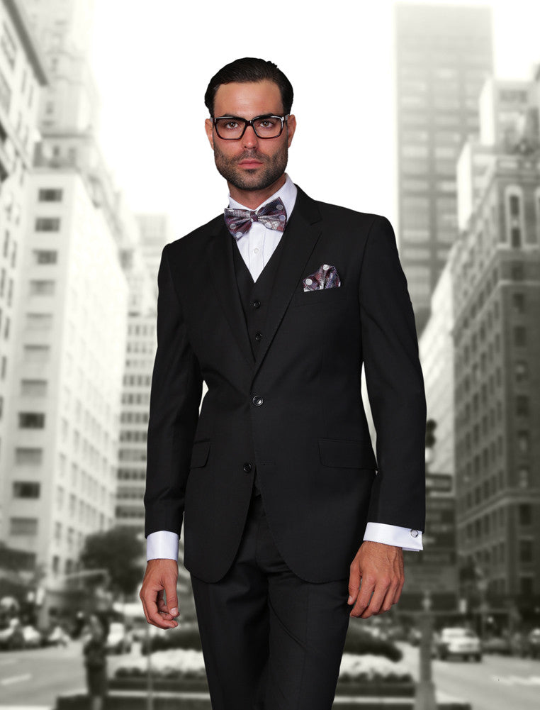 Statement Confidence - Men's Black 2 Button Modern Fit Wool Suit - STZV100 - New York Man Suits