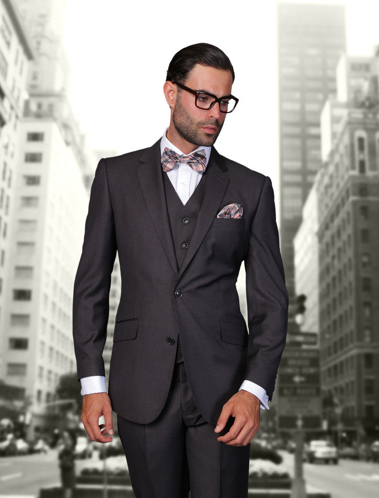 Statement Confidence - Men's Heather Charcoal 2 Button Modern Fit Wool Suit - STZV100 - New York Man Suits