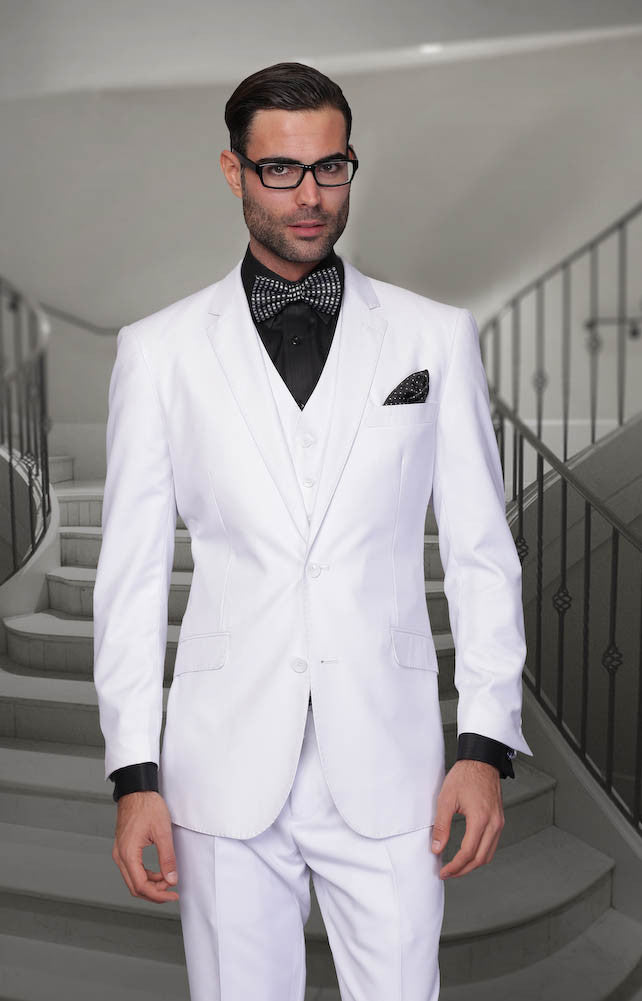 Statement Confidence - Men's Solid White 2 Button Modern Fit Wool Suit - STZV100 - New York Man Suits