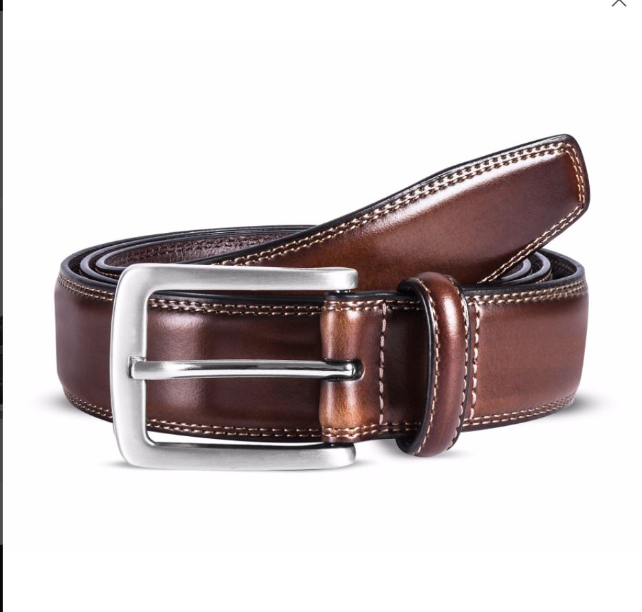 Men VALENTINI Stitched Leather Belt Classic Pin Buckle Business Dress V711 Brown - New York Man Suits