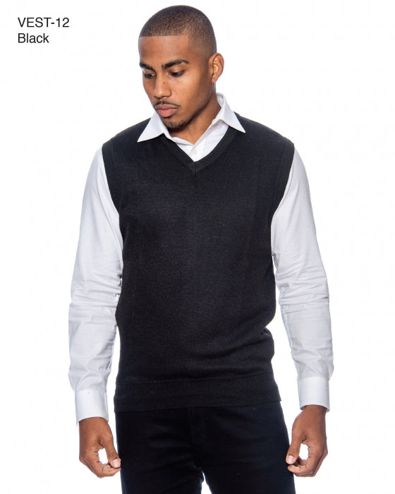 Men`s Sweater Vest Sweater Pullover Knit Solid Color V Neck-Black