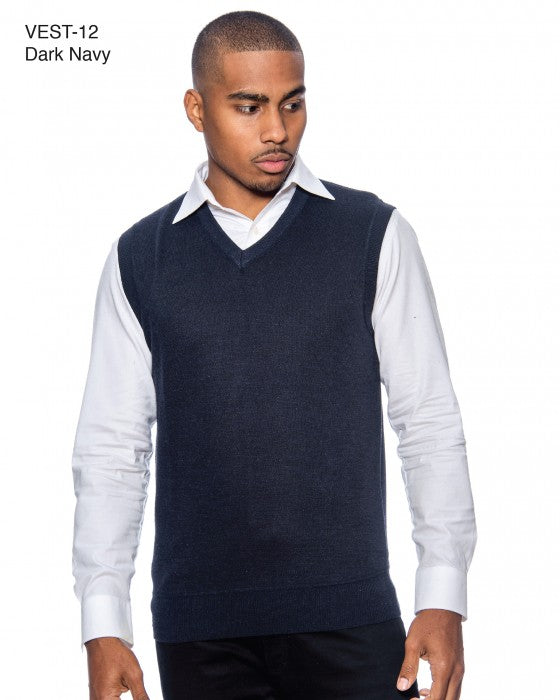 Men`s Sweater Vest Sweater Pullover Knit Solid Color V Neck-Navy