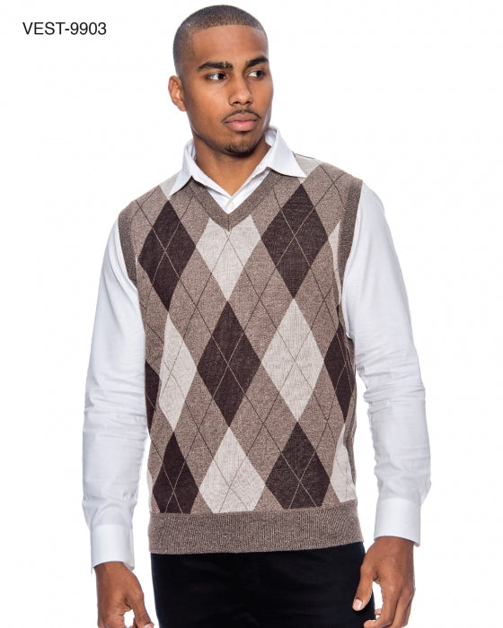 Men`s Sweater Vest Sweater Pullover Knit Argyle Color V Neck - sweater in Black | New York Man Suits