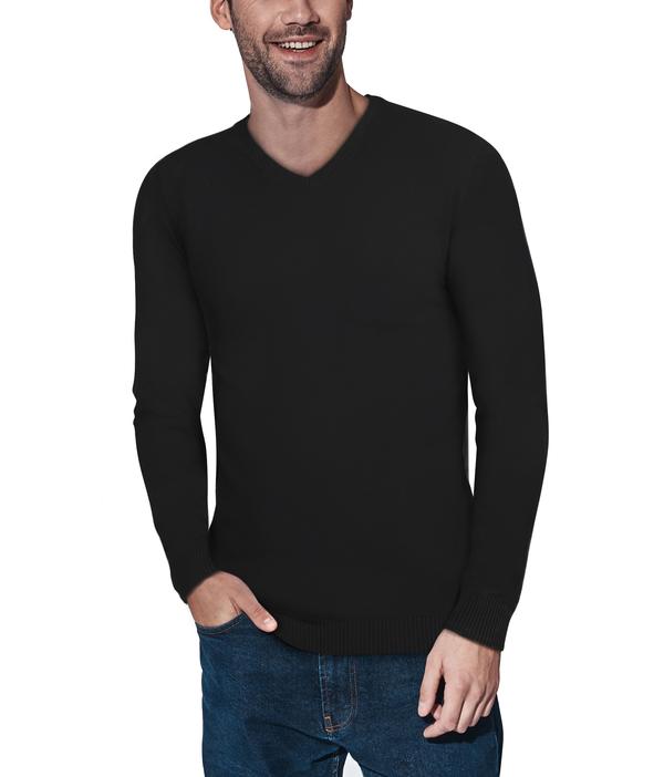 XRAY Men`s V-NECK Sweater With Rib Neck-Black - New York Man Suits