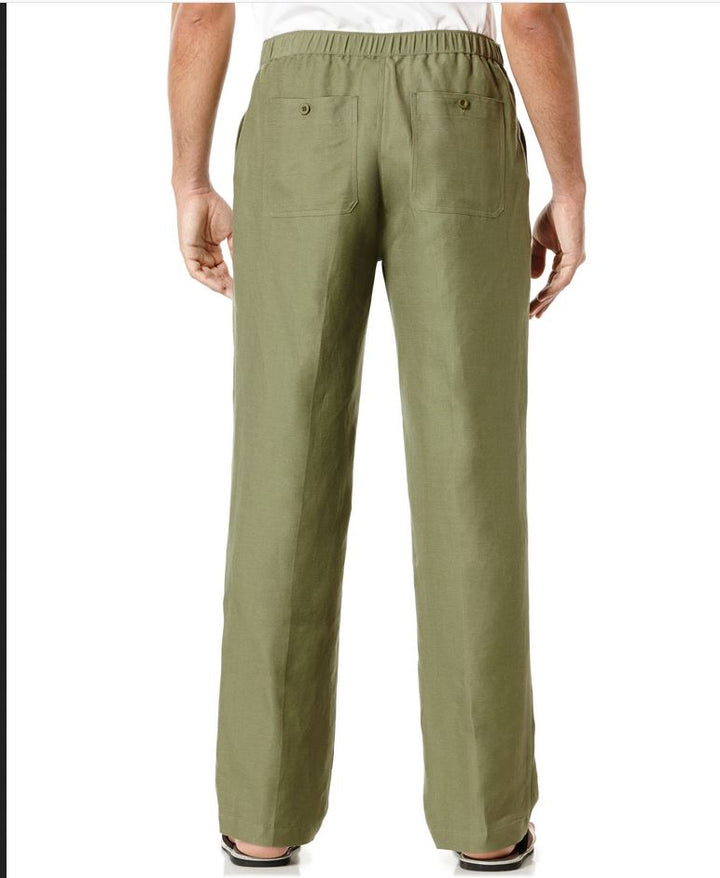 Mens Cubavera Solid Drawstring Elastic Linen Pants - C85B0063-OLIVE - New York Man Suits