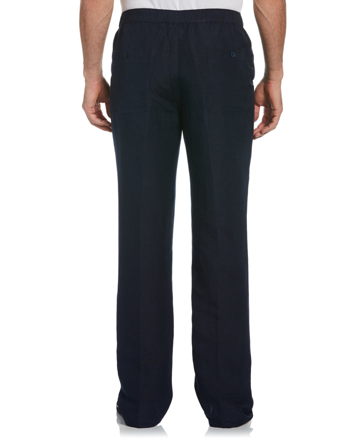 Mens Cubavera Solid Drawstring Elastic Linen Pants - C85B0063-DBLUE - New York Man Suits