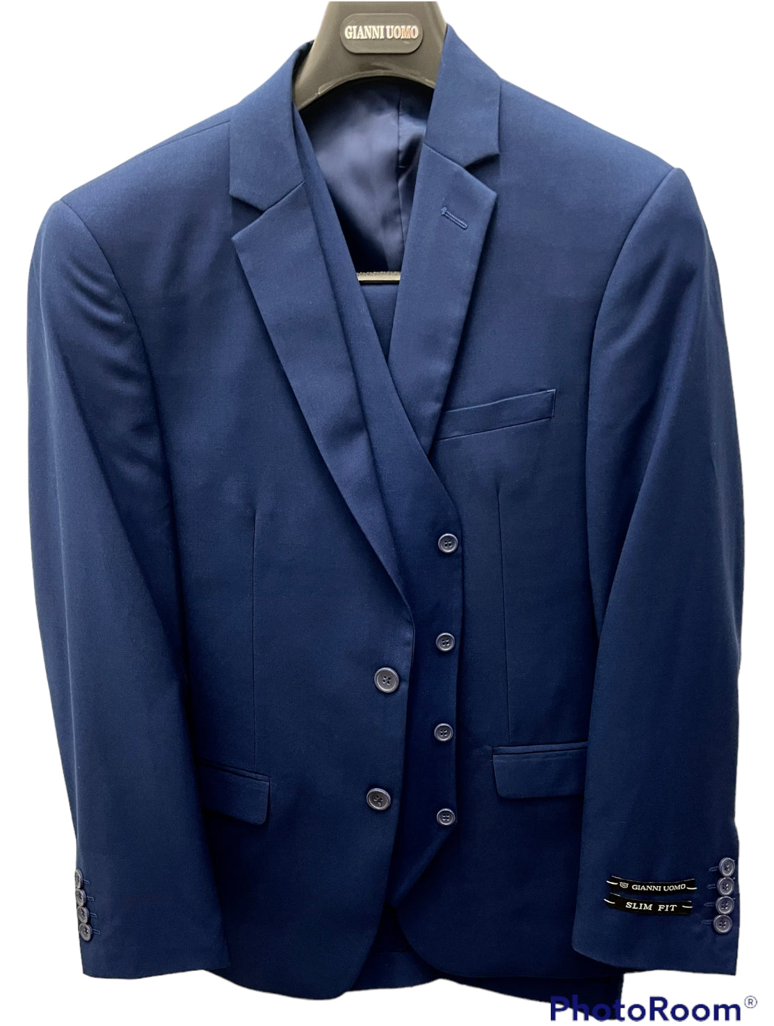 Giani Uomo 3 Piece Solid Black Vested Suit-Blue - suit | New York Man Suits