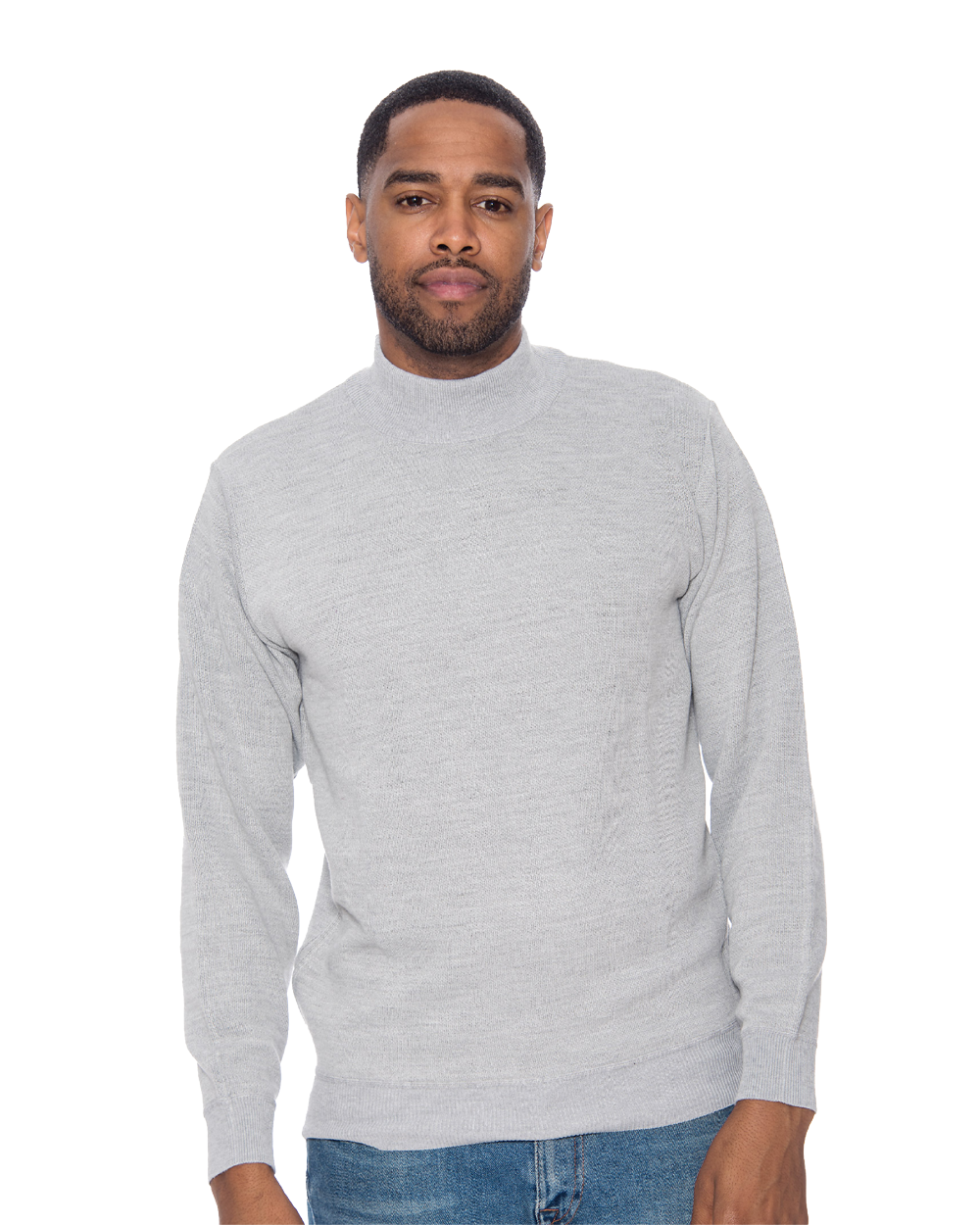 True Rock Men's Mock Neck Light Gray Sweater Long Sleeve | New York Man Suits
