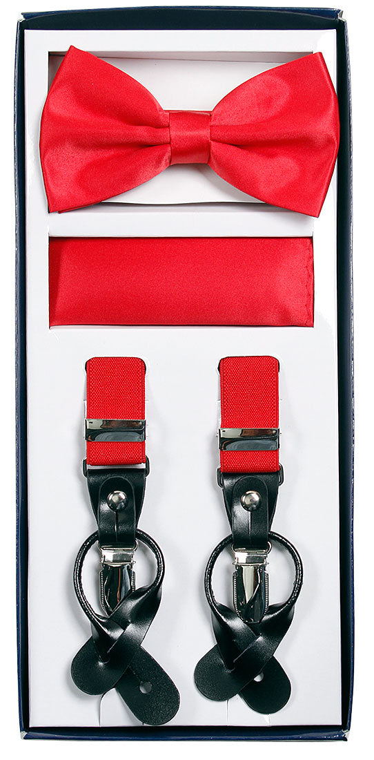 Vesuvio Napoli Suspenders & Bow-tie Hanky 3 Piece Set - RED - New York Man Suits