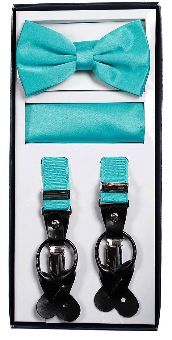Turquoise (Blue) Suspenders & Bowtie Hanky 3 Piece Set - New York Man Suits