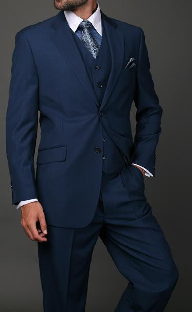 Tzarelli Mens Indigo 3pc 2 Button Italian Designer Suit - TZ100 - New York Man Suits