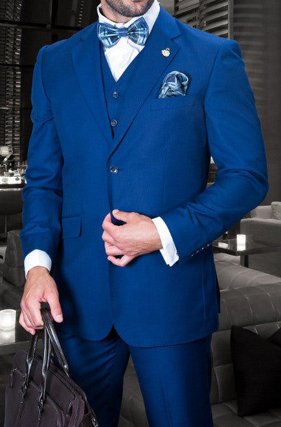 Tzarelli Mens Sapphire Blue 3pc 2 Button Italian Designer Suit - TZ100 - New York Man Suits
