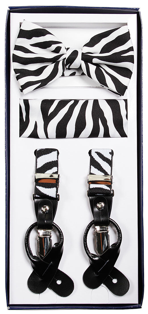 Zebra Stripes Suspenders & Bowtie Hanky 3 Piece Set - New York Man Suits